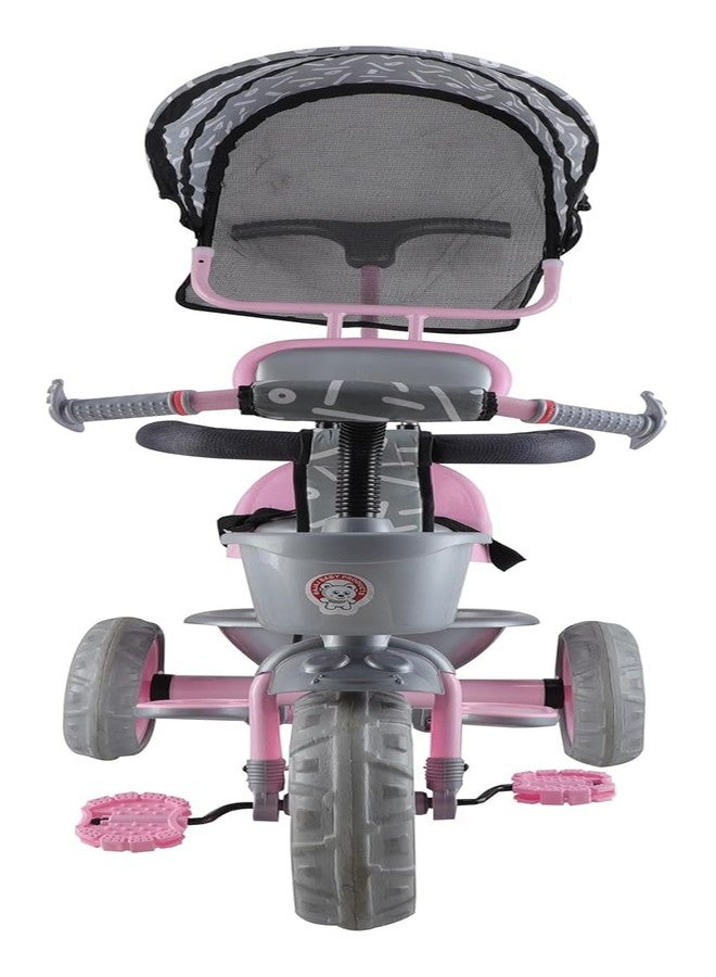 JoyRide Tiny Trekker Lite Tricycle for Kids 1.5 to 5 Years with Reversible Seat,Parental Push Handle, Foldable Canopy Storage Baskets |Plug & Play Trikes for Girls Boys (Pink) - Image 3